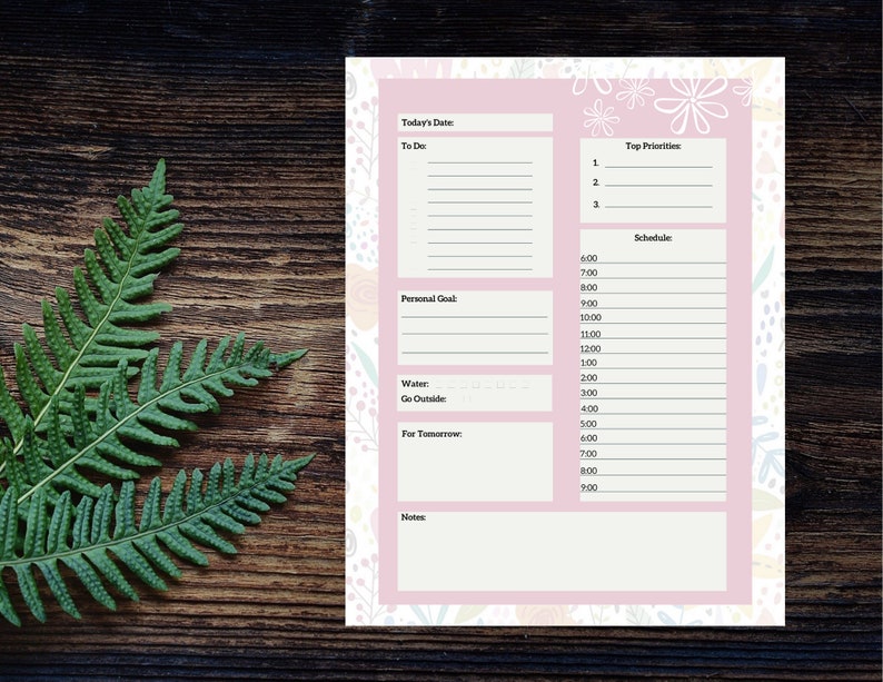 Printable Daily Planner Flower Themed Instant Download - Etsy