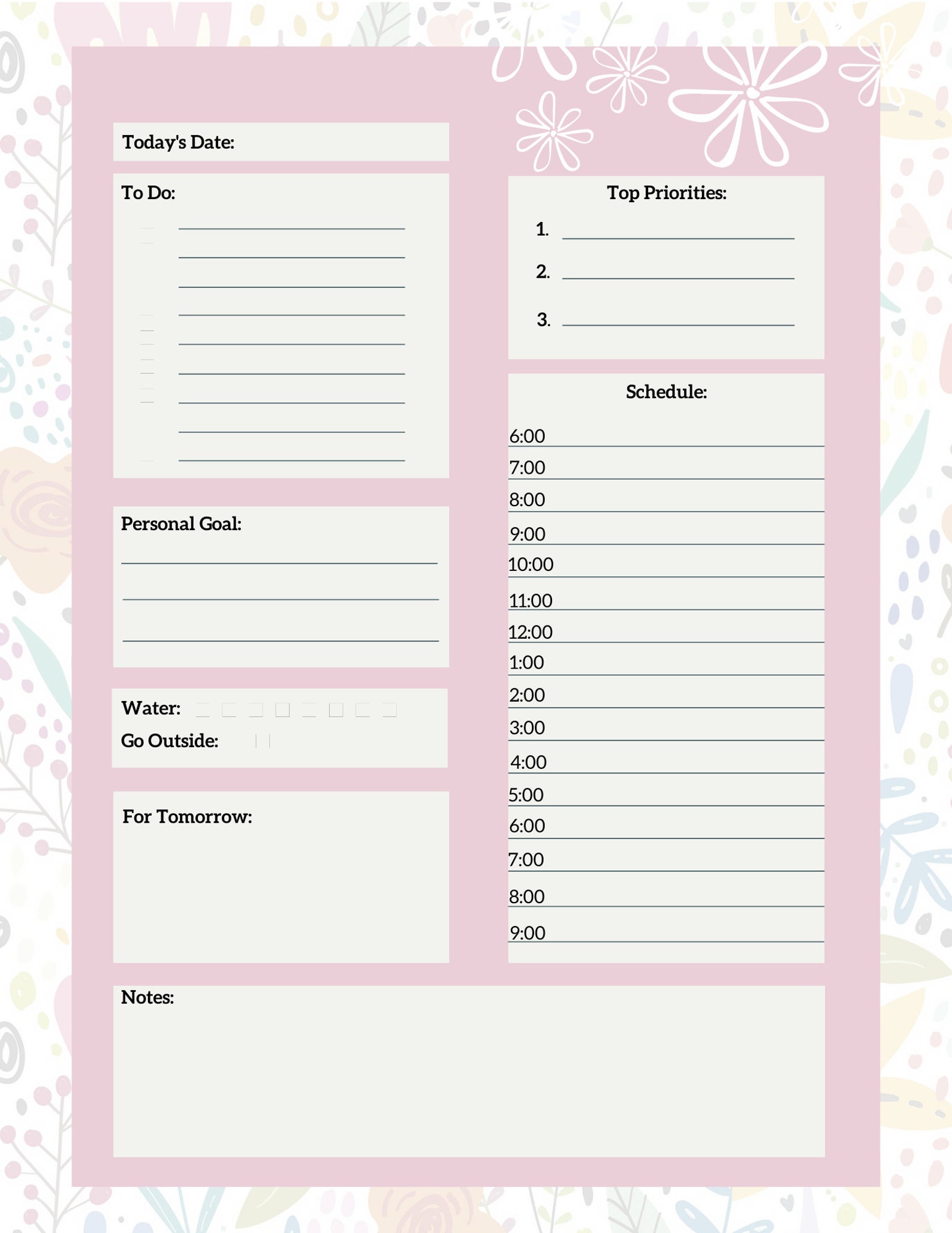 Printable Daily Planner Flower Themed Instant Download - Etsy