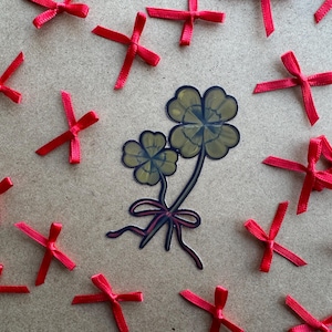 Illustrated Four Leaf Clover Vinyl Sticker with Bow | Original Design