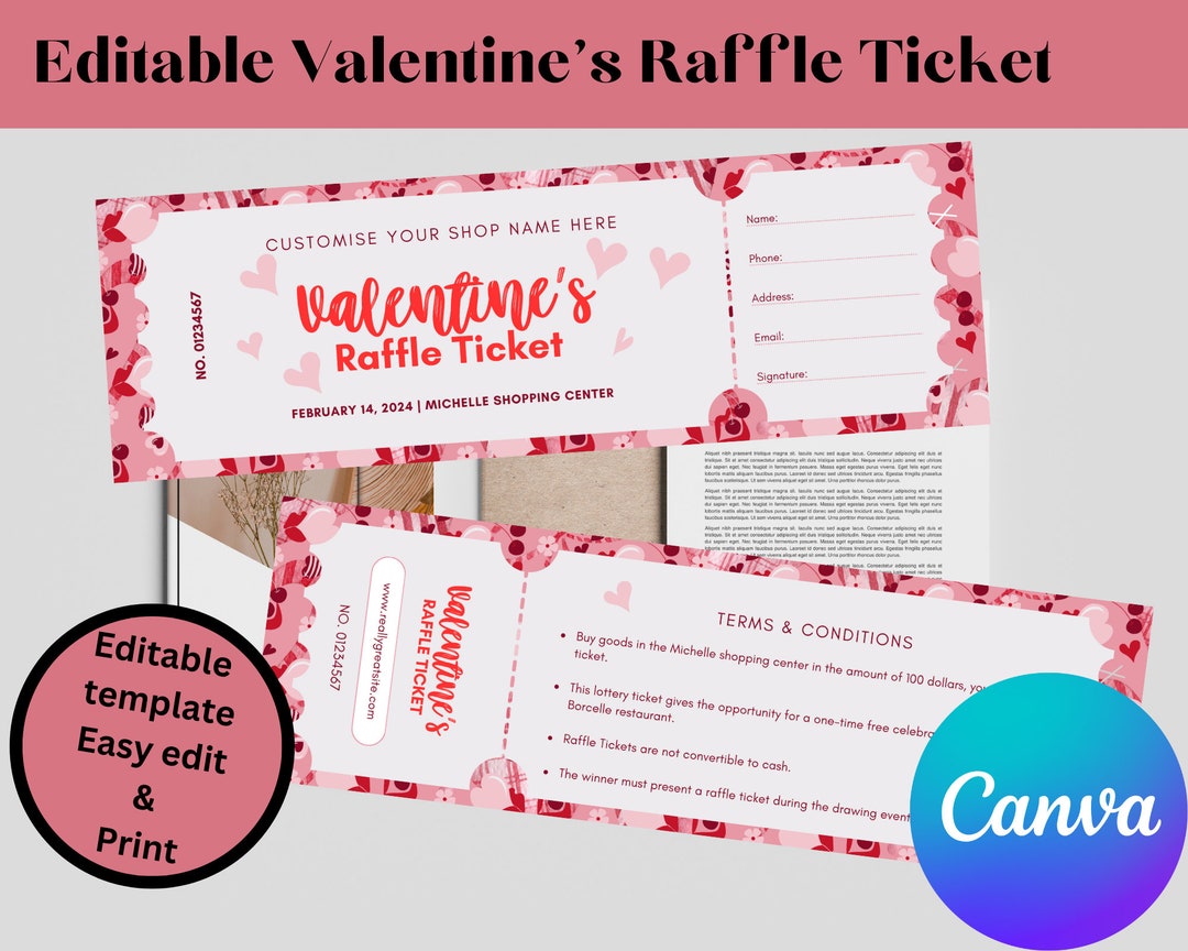Boleto de rifa de San Valentín editable, un toque de amor a tu alcance ...