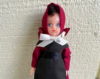 Pennsylvania Dutch show doll in Black Boots Red Black Dress RARE Vintage