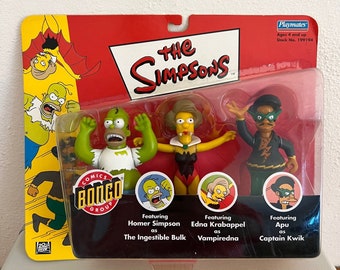 THE SIMPSONS Hulk Homer Edna Vampiredna Captain Kwik Apu Figure Set Playmates NEW 2000