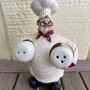Chef Salt and Pepper Shakers Vintage Novelty with Barrels Under Arms
