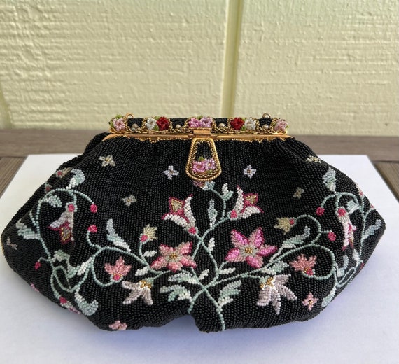 Vintage 50s Black Embroidered and Beaded Purse