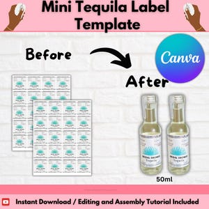 Editable Mini Tequila Bottle Label Template – Custom Canva Design for Weddings, Parties & Events