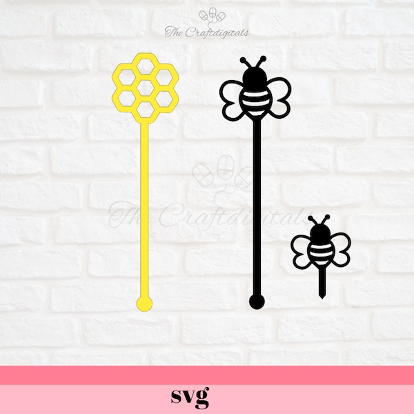 Bee Cupcake Topper svg, Bee Cupcake Topper, Bee Drink Rührer, Bee Rührstäbchen, Bee Party, svg Dateien für Glowforge