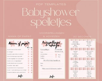 NL Babyshower games roze thema: 30 Seconds, Mama of papa? en Voorspellingen & Adviezen