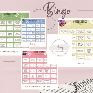 NL Music bingo cards 4 rounds, 8 people max. Incl. spotify lists