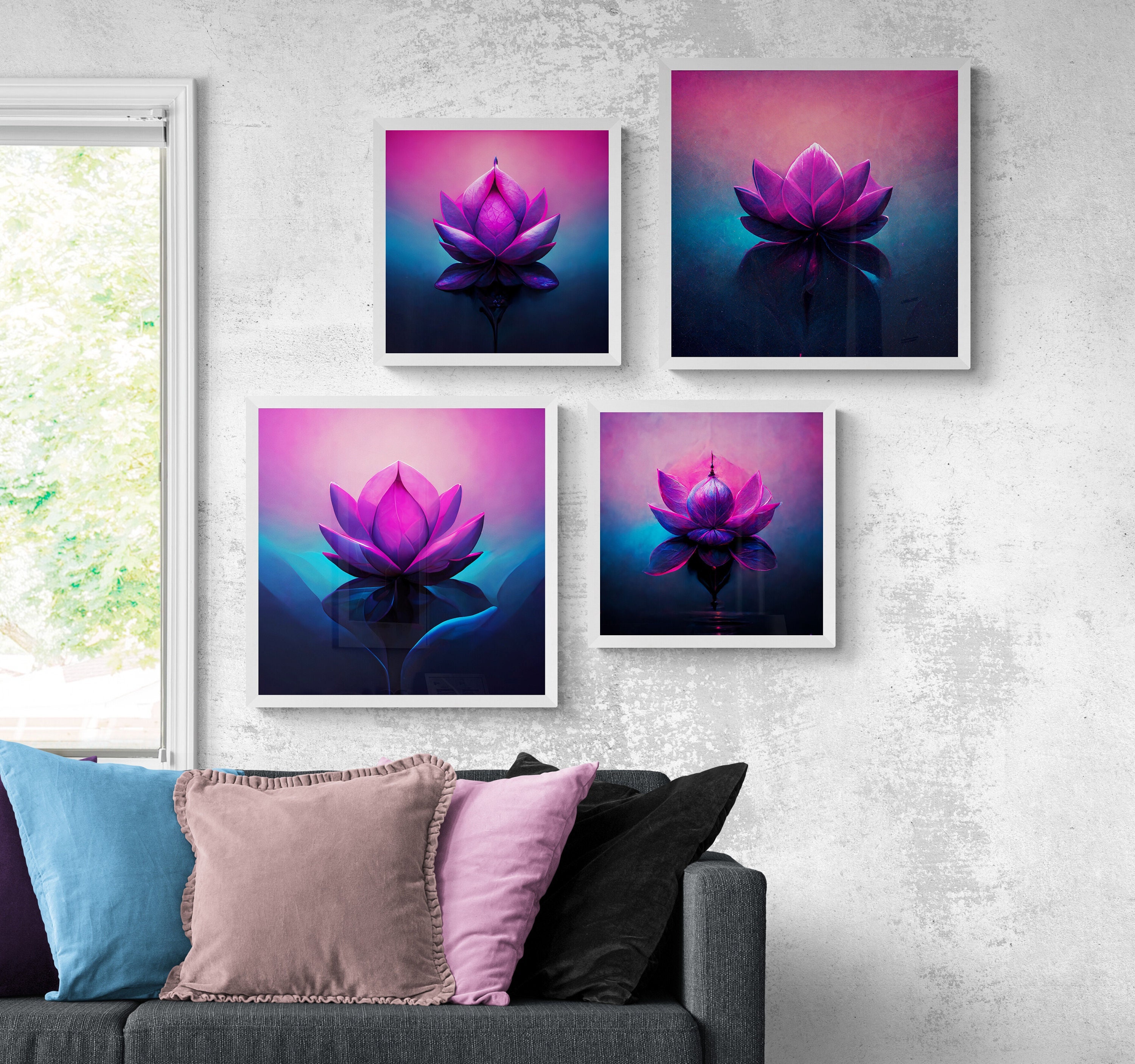 Lotus Printable Wall Art Set of 4 Lotus Flowers Wall Art Etsy