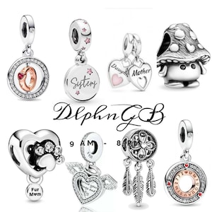925 Mother daughter, sister, fly wing angle, mushrooms, paw mom mum Birthday Dangle Sterling Silver Charms fit at pandora bracelet girl gift