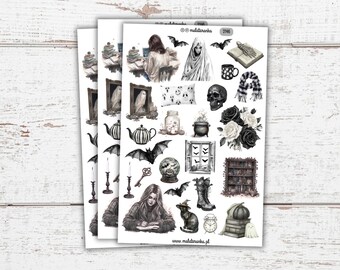 Dark Academia sticker sheet – books, quills, candles, old letters for journaling and planners