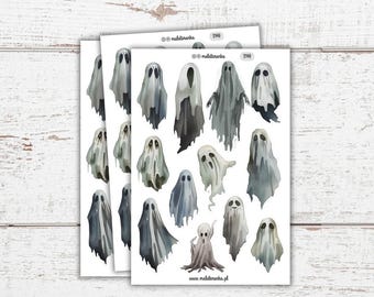Sticker sheet with ghosts – cute Halloween decorations, Halloween stickers, ghosts for journaling and planners.