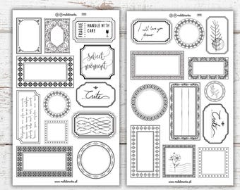 Two sheets of stickers | Vintage frames | Journal stickers | White matte | Scrapbooking stickers