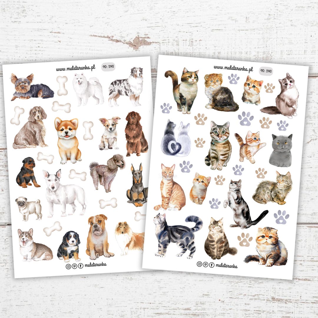 Pets Rectangular Note Sticker Sticker Sheets With Pets, Cat Stickers, Cute Kittens, Adorable Dogs ...