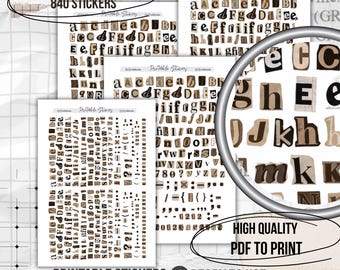 Digital Ransom Alphabet Vintage I Digital Alphabet Letter Sheet – Letters Cut Out from Colorful Newspapers | For Journaling A4