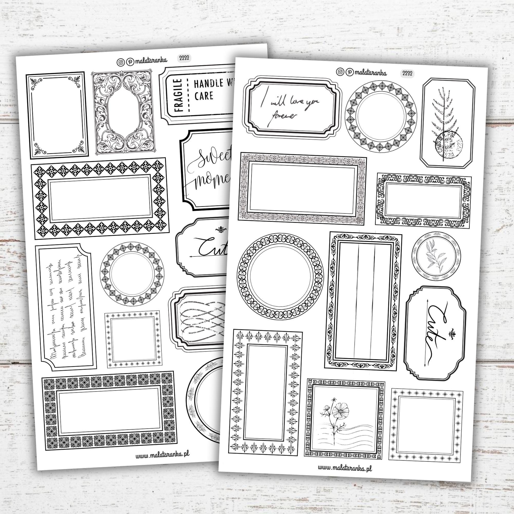 Frame Rectangular Sticker Two Sheets of Stickers | Vintage Frames | Journal Stickers | White ...