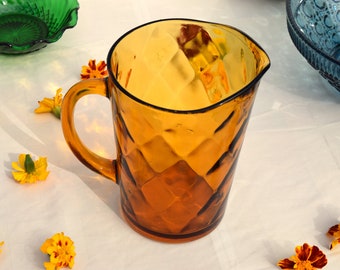 Amber Glass Pitcher Diamond Pattern