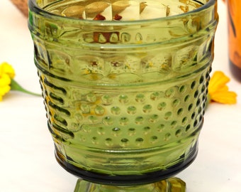 Avocado Green Hobnail Goblet Glass Candy Dish