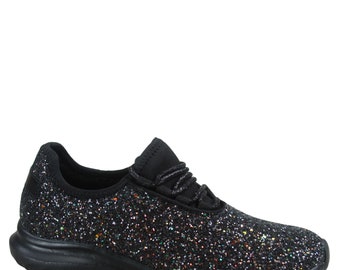 Women's Flat Multi Color Sparkle Glitter Low Top Sneaker Shoes