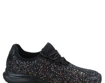 Women's Flat Multi Color Sparkle Glitter Low Top Sneaker Shoes