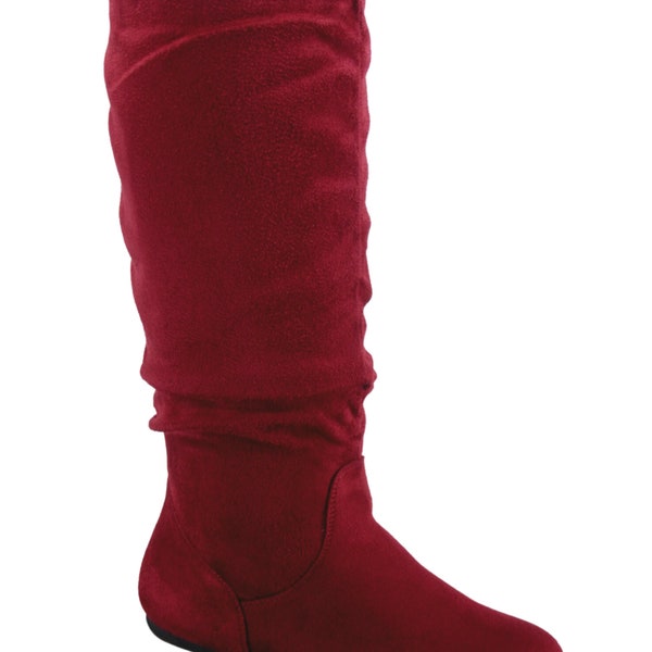 Women's Pull Up Casual Wide Calf Mid-Calf Knee High Flat Heel Boots Varies Color Size