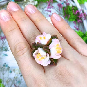 Cherry Blossom Adjustable Ring – Romantic Handmade Floral Jewelry