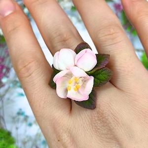 Cherry Blossom Adjustable Ring – Romantic Handmade Floral Jewelry