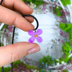 Violet Lilac Flower Pendant Necklace – Handmade Miniature Floral Jewelry
