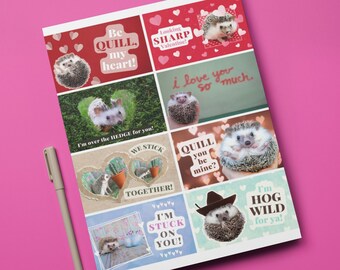 Hedgehog Valentines Printable | Print Yourself Kids Valentine Cards | Instant Download Valentine's Day Cards | Downloadable PDF with 8 Cards