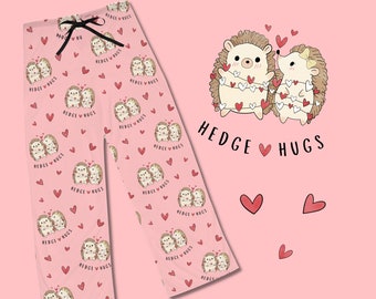 Hedgehog Hedgehugs Pajamas | Pink Hedgehog PJ Pants featuring Cute Hedgehogs & Hearts Pattern | Lightweight Jammies