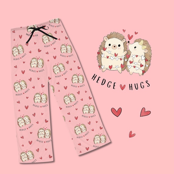 Hedgehog Hedgehugs Pajamas Pink Hedgehog PJ Pants Featuring Cute Hedgehogs  & Hearts Pattern Lightweight Jammies 