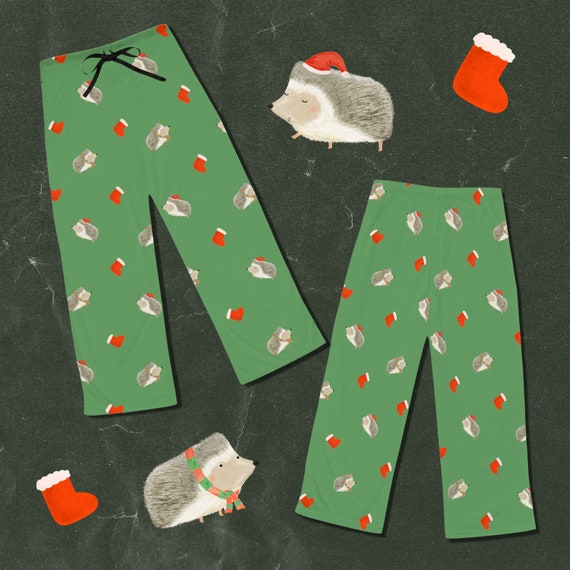 Hedgehog Christmas Pajamas Nostalgic Christmas Pjs Traditional Christmas Jammies in Green Etsy