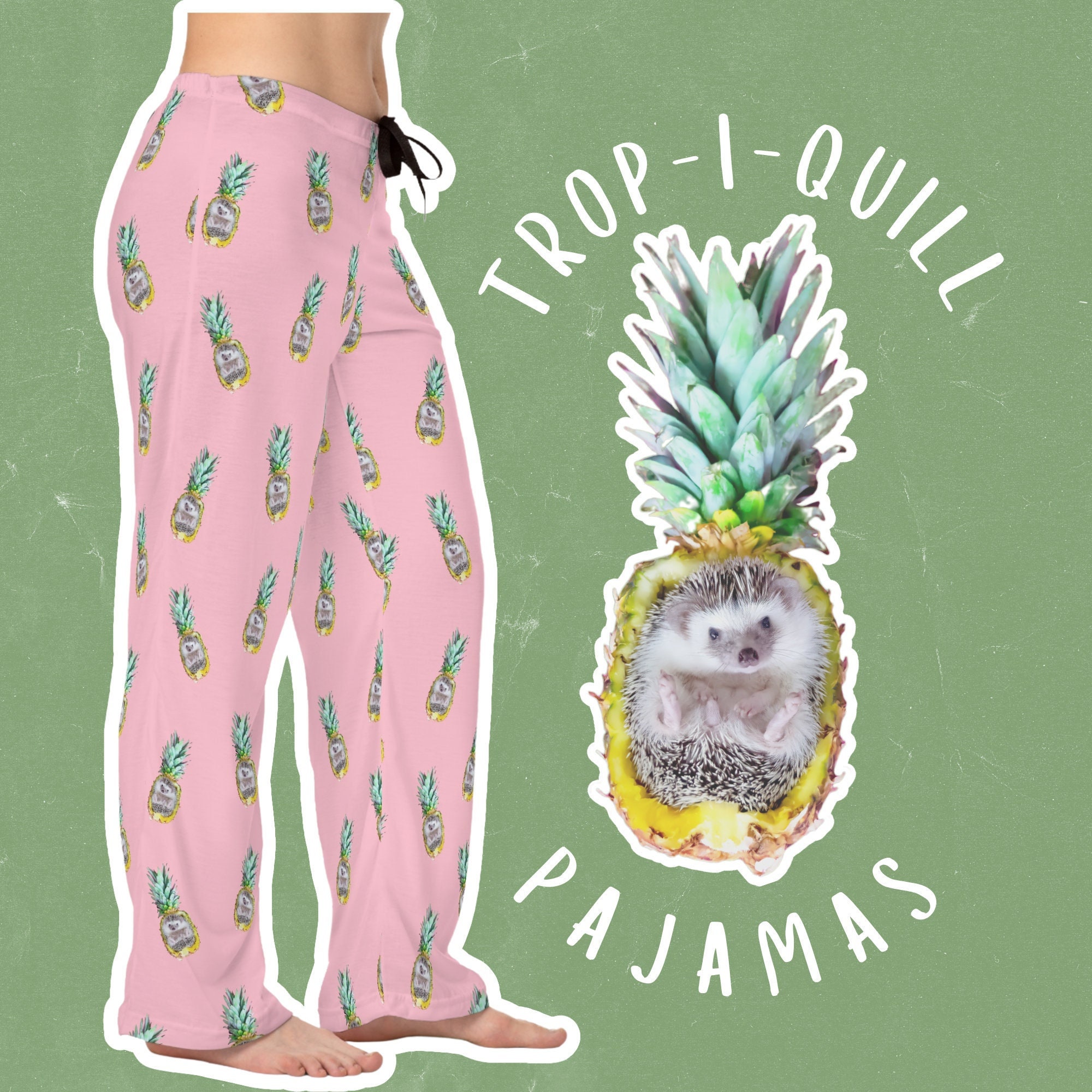 Tropical Retro Pink Pineapple Hedgehog Pajamas Beachy PJ Set in