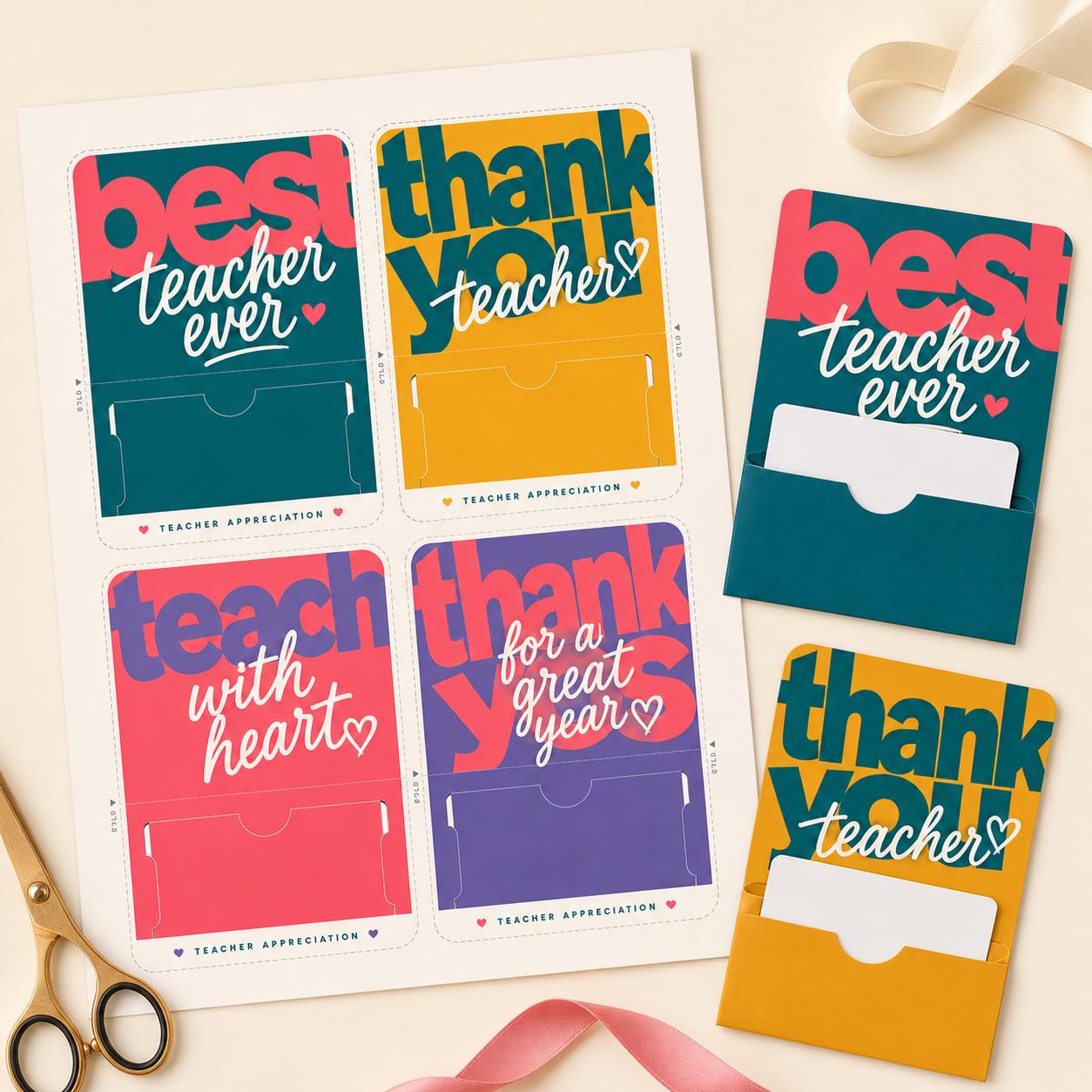 Teacher Appreciation Gift Card Holder Printable, Thank You Teacher Gift ...