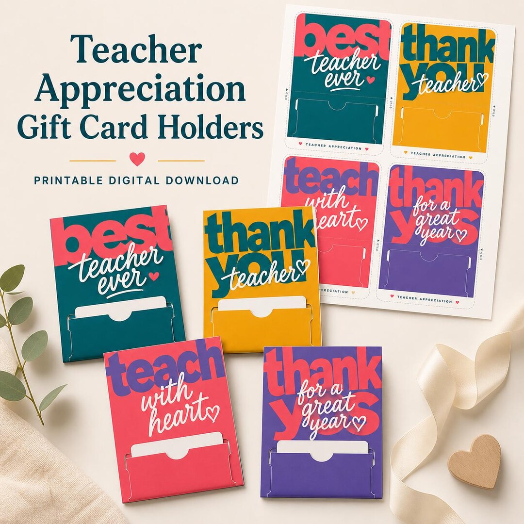 Teacher Appreciation Gift Card Holder Printable, Thank You Teacher Gift ...
