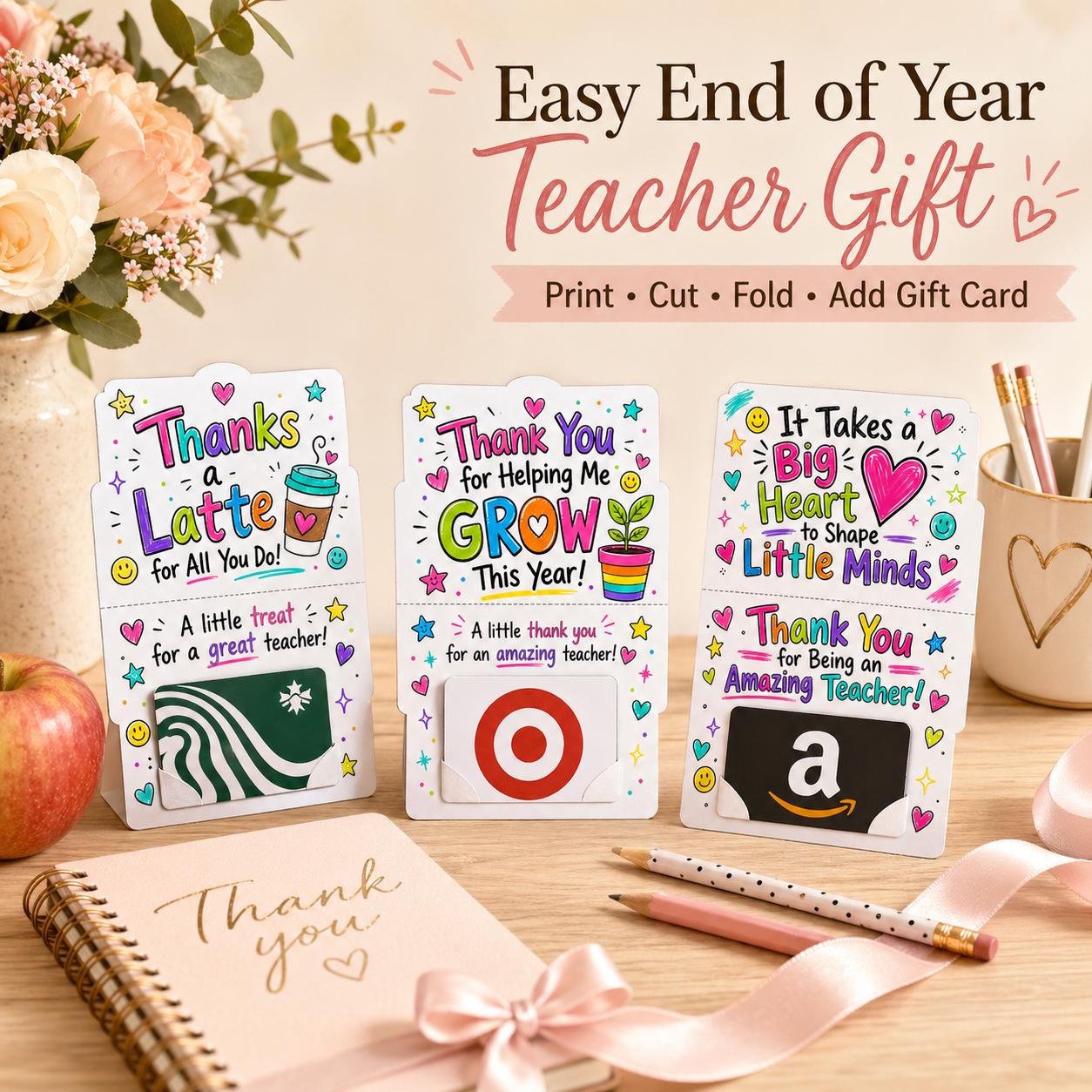 Teacher Gift Card Holder Printable Bundle, Teacher Appreciation Week ...