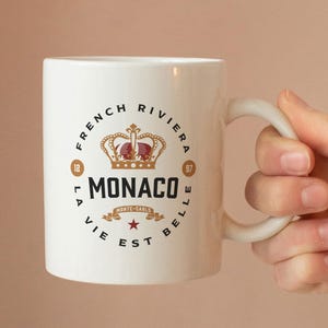 Mug Monaco Monte Carlo Souvenir Côte d&#39;Azur Holiday Gift French Riviera Luxury South France Grand Prix F1 Monaco GP Yacht Royal Crown Monaco