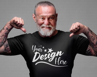 Grandpa Tshirt Mockup Gildan 5000 Black Model Gildan5000 Men Grandfather Sporty Guy Softstyle