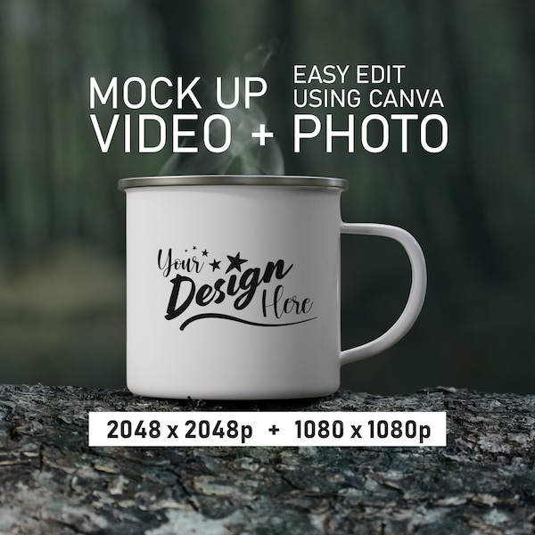 Mockup video mug enamel camping cup personalized social media mug Video template Placeit mug 1080p Product video mockup mug presentation