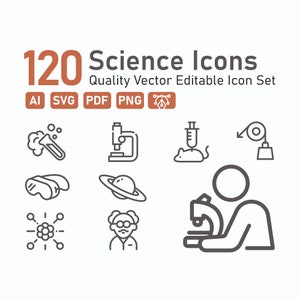 120 ícones científicos SVG pacote de ícones científicos ícones vetoriais de pesquisa pacote de ícones PNG download de ícones científicos