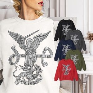 St Michael Archangel Sweatshirt St Michael Dragon Crewneck Christian Gift Souvenir Mont Saint Michel Angel Catholic Patron Saint of Soldiers