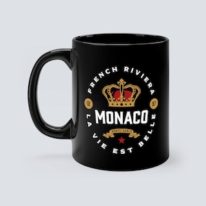 モナコ マグカップ モンテカルロ お土産 コートダジュール フランス ギフト リビエラ 地中海 旅行 南フランス クラウン モナコ公国 ブラック