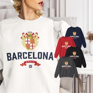 Barcelona sweatshirt Spain Gift Spanish Souvenir Barcelona Pullover Catalonia Coat of Arms Barcelona Unisex Fashion Spain Sweatshirt Design