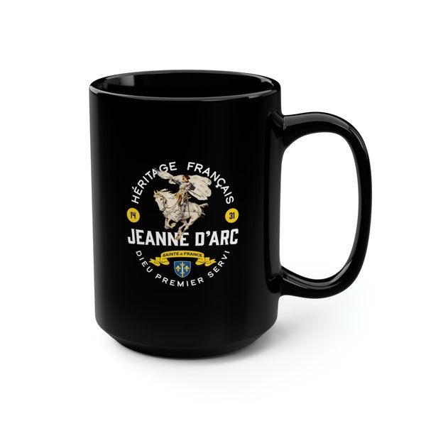 Mug noir Jeanne d'Arc mug Sainte Jeanne d'Arc mug céramique 15oz idée cadeau soldat Saint patron armée Sainte de France catholique