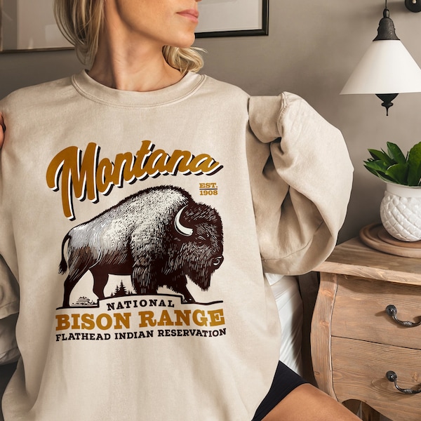 Montana National Bison Range Sweatshirt Gift Buffalo Lovers Wildlife Crewneck Wild Animal Natural Refuge Flathead Indian Reservation animal