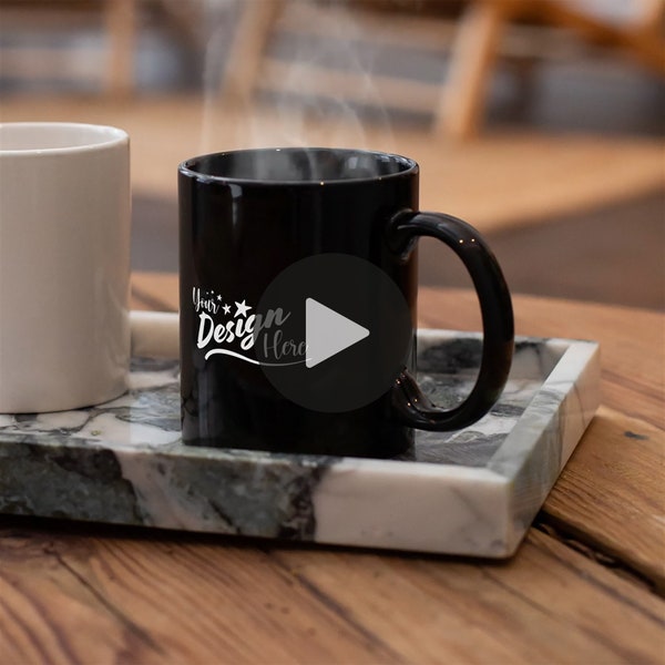 mug video mockup Glossy black custom ceramic mug for social media Video template for Placeit in 1080p product video model presentation