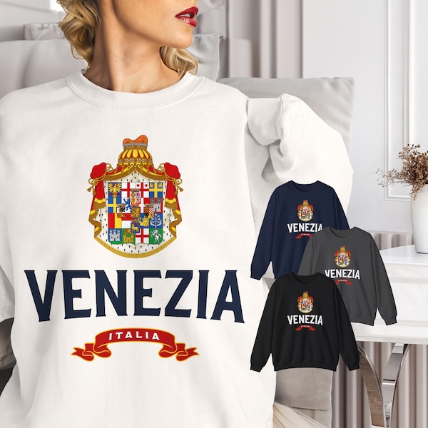 Sweatshirt Venise Souvenir Italie Blason Venezia Pull Italia Cadeau Voyageur Sweat Lune de Miel Ville Romantique Mariage Amour Fiançaille EU