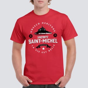 ★Le Mont Saint Michel★ MBasic Small Logo TshirtWhite Mont Saint Michel T-shirt Catholic Gift Souvenir Mont St