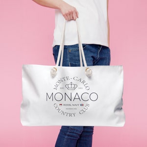 Weekender Monaco Tote Bag Monte Carlo Royal Navy Beach Bag French Riviera South France Gift Monaco Souvenir Monte Carlo Chic Yacht Club Bag