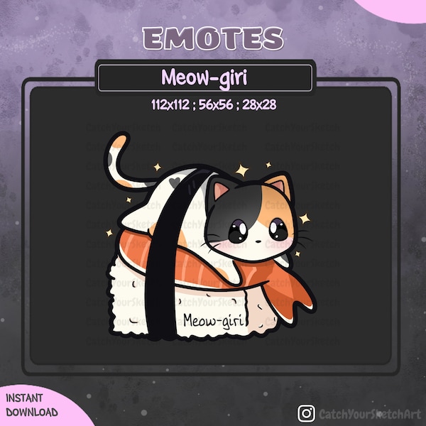 Cute Meow-giri Emote | Cat Calico Sushi Nigiri Emote | For Twitch, Discord and more